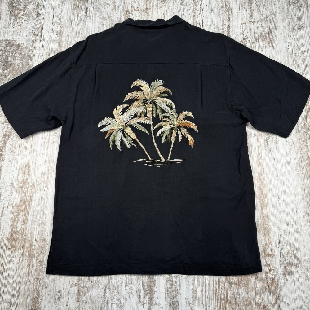 Luau 100%‎ Finest Silk Fully Embroidered Luxury Palm Trees Short Sleeve Sz M